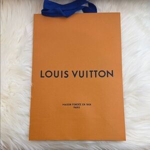Louis Vuitton Orange Shopping Bag with Blue Handles